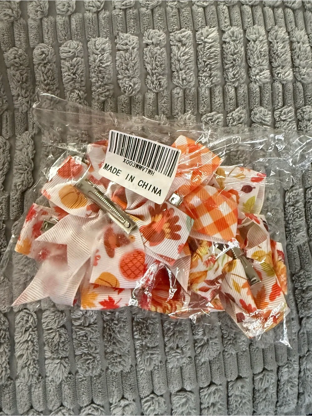 Autumn Pumpkin & Maple Leaf Hair Bows - 6 Pack